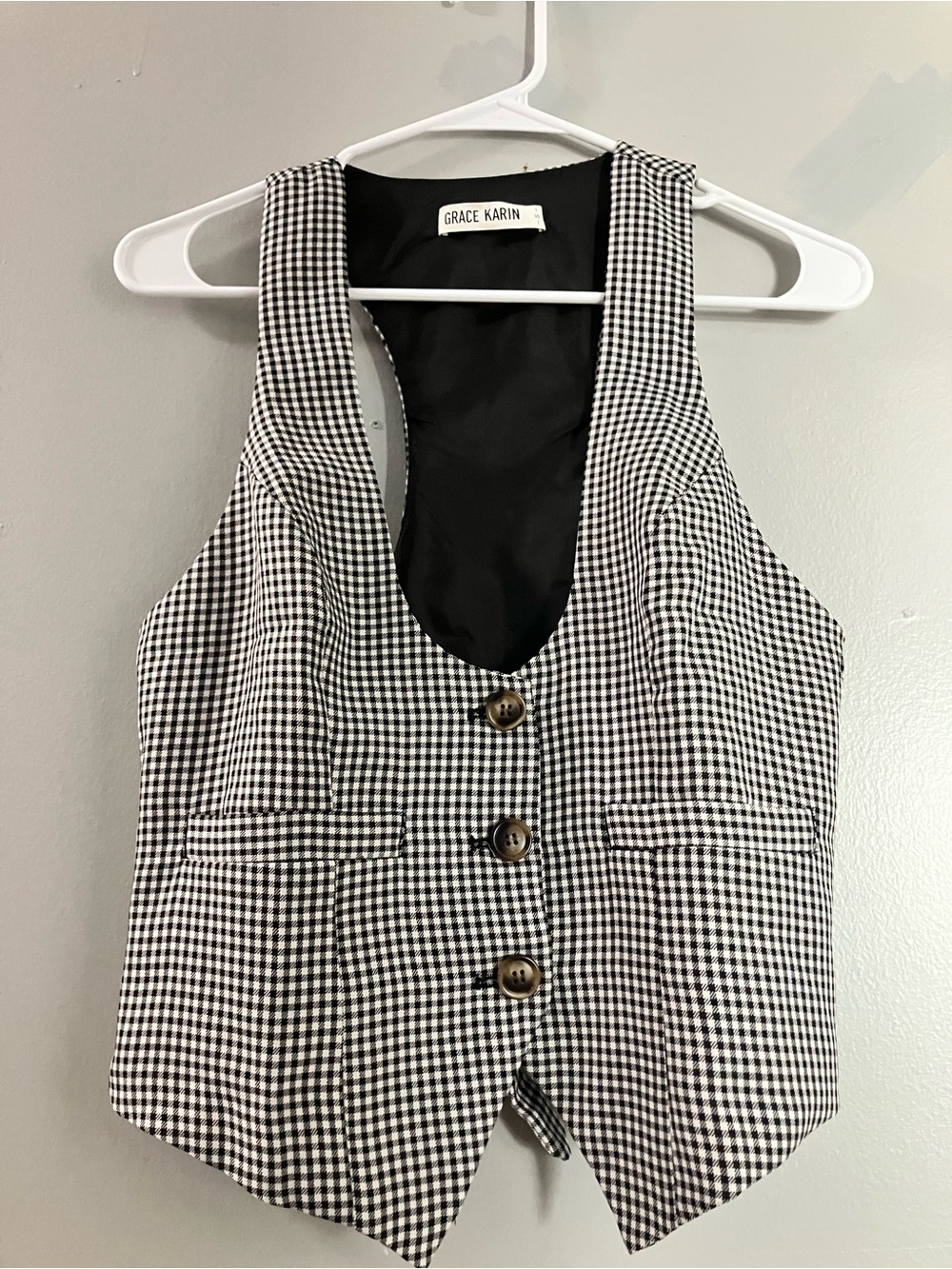 Grace Karin Black and White Gingham Vest Tank Top